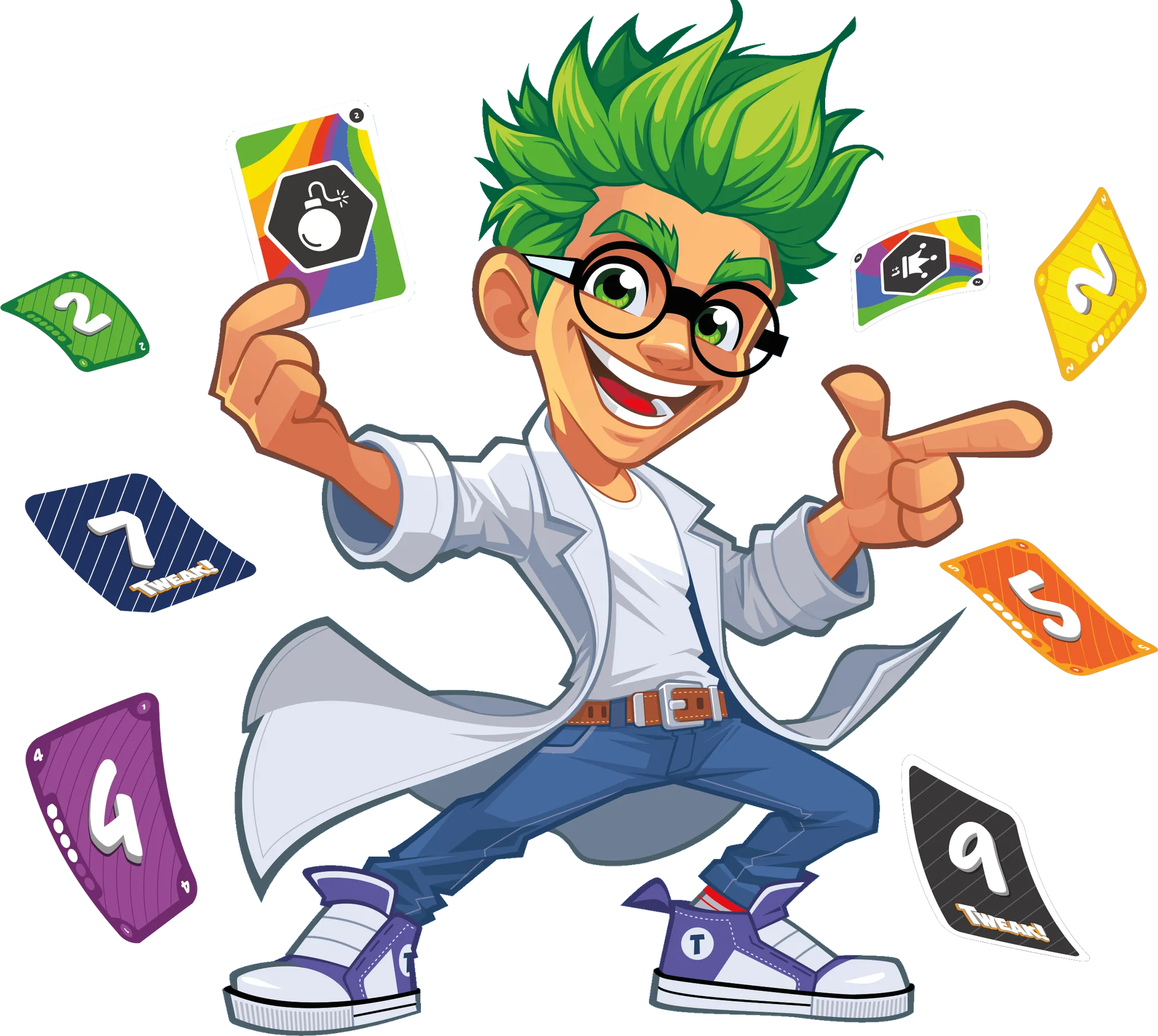O Dr. Tweak com as cartas do jogo